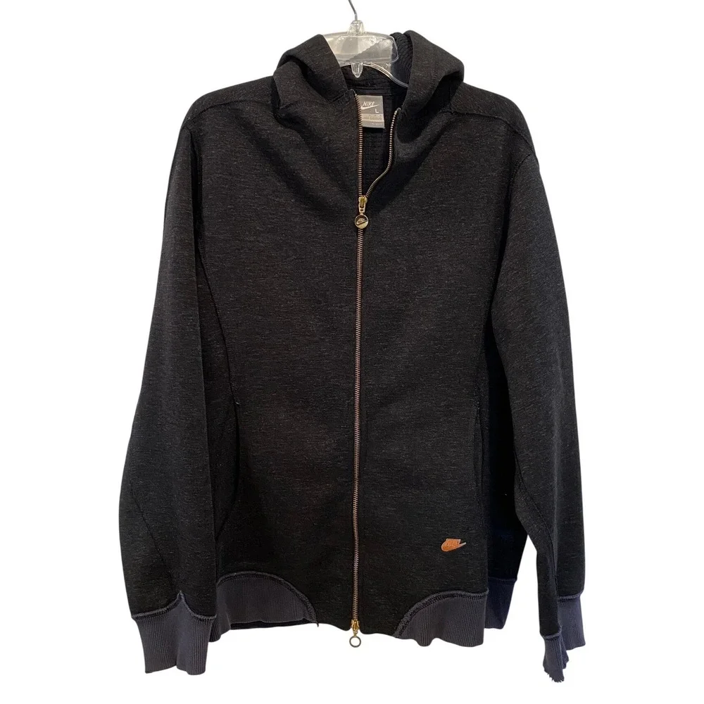 Vintage Nike Mens :arge Full Zip Hoodie Charcoal Grey Waffle Knit Thermal Lining